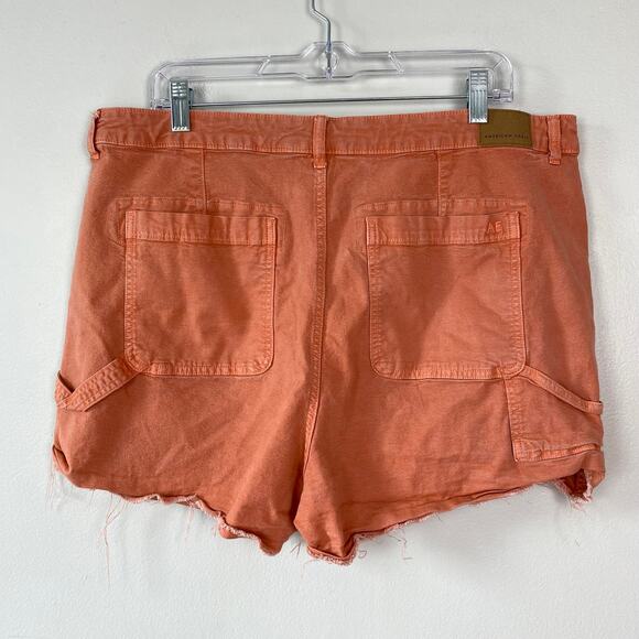American Eagle Highest Rise 90s Boyfriend Cargo Shorts Denim Orange Coral SZ 18 - Picture 4 of 8